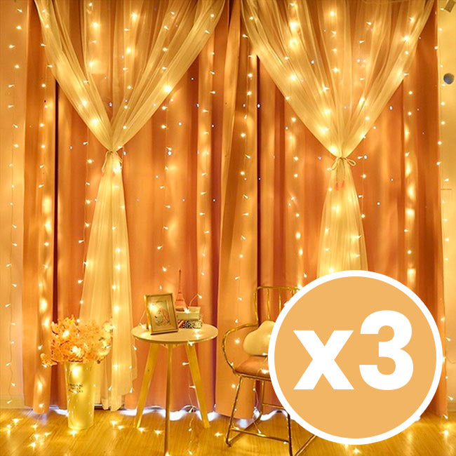 3x  LED Curtain Fairy Lights with Remote Control