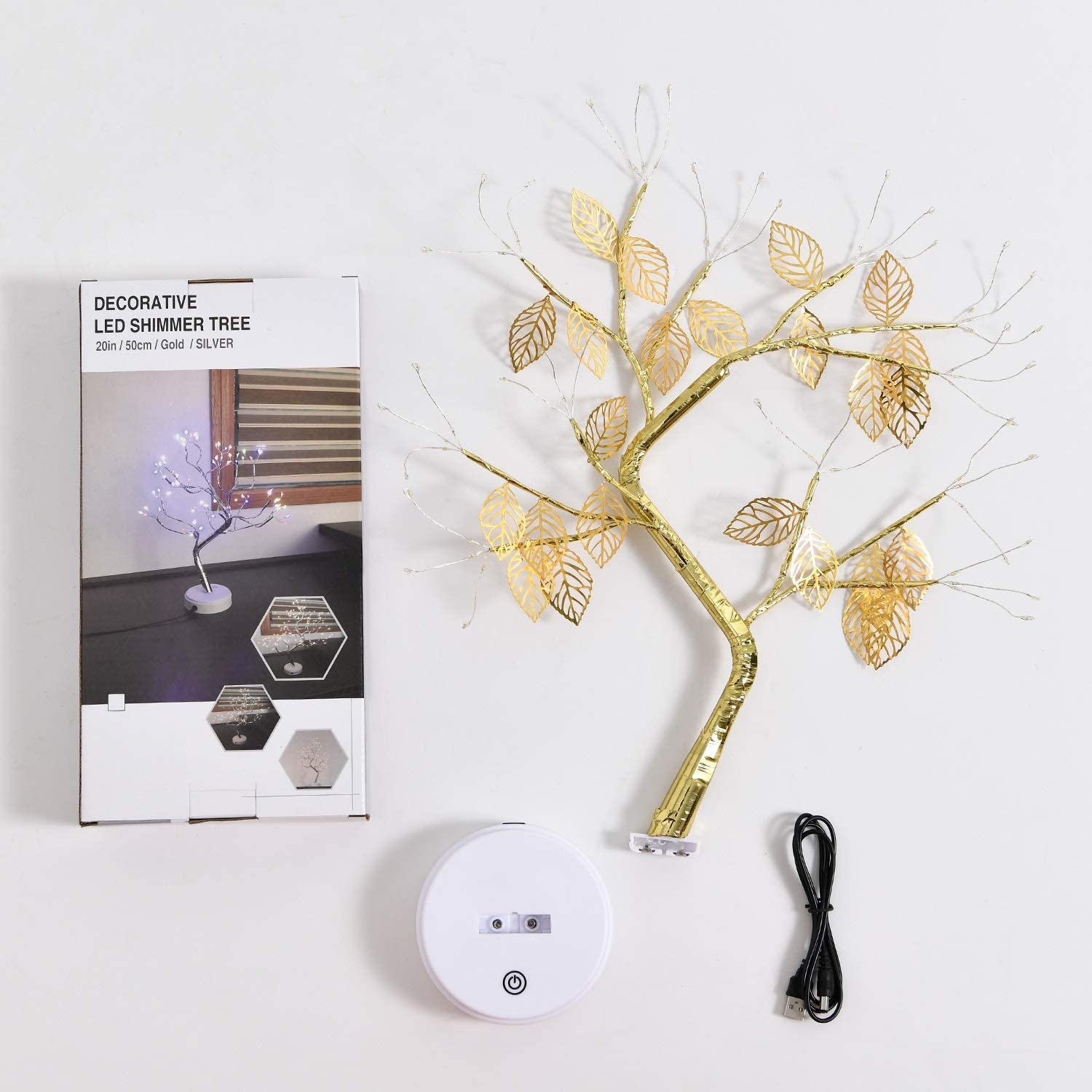 Golden Fairy Lights Tree with Leaves