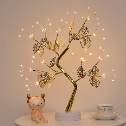 Golden Fairy Lights Tree with Leaves
