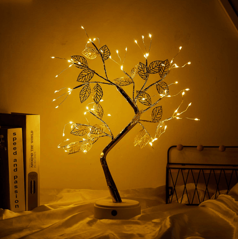 Golden Fairy Lights Tree with Leaves