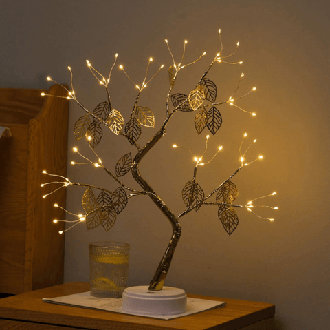 Golden Fairy Lights Tree with Leaves
