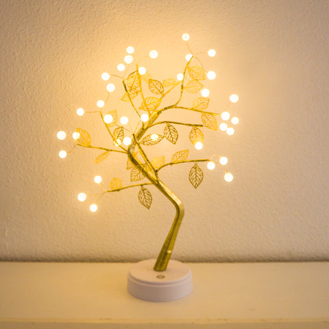Golden Pearl Fairy Light Tree With Leaves