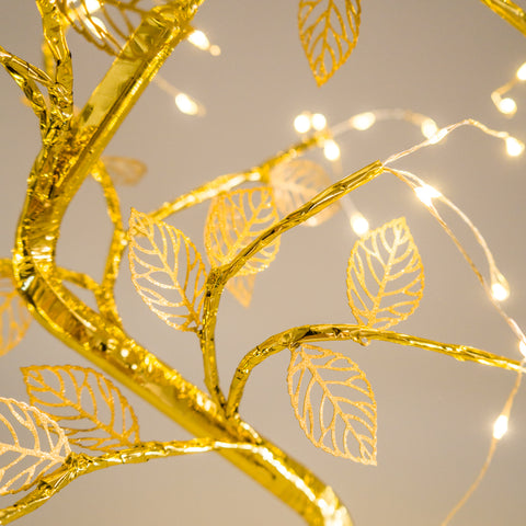 Golden Fairy Lights Tree with Leaves