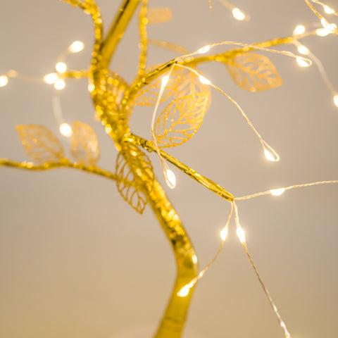 Golden Fairy Lights Tree with Leaves
