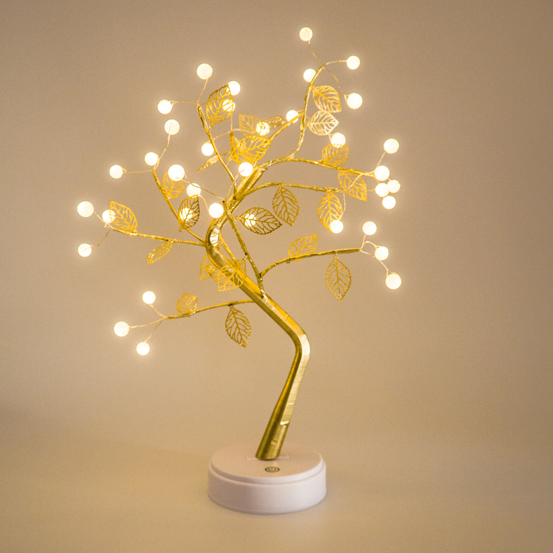 Golden Pearl Fairy Light Tree With Leaves
