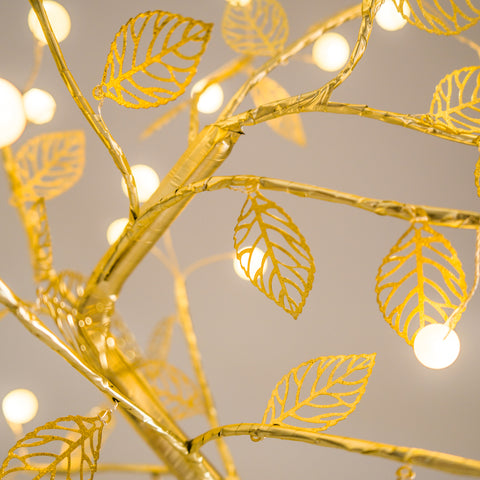 Golden Pearl Fairy Light Tree With Leaves