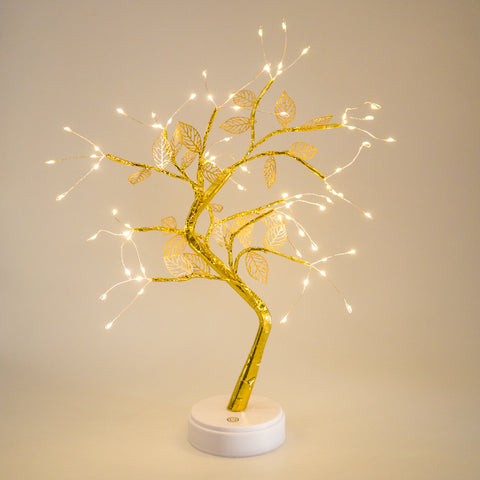 Golden Fairy Lights Tree with Leaves